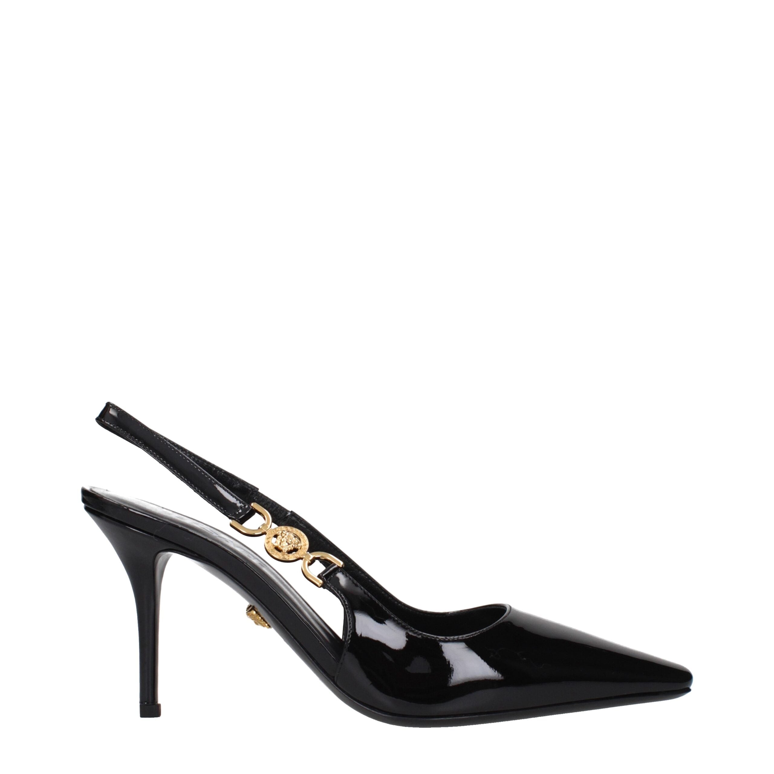 Versace Black Leather High Heel Pumps Versace