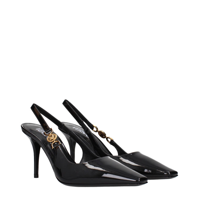 Versace Black Leather High Heel Pumps Versace
