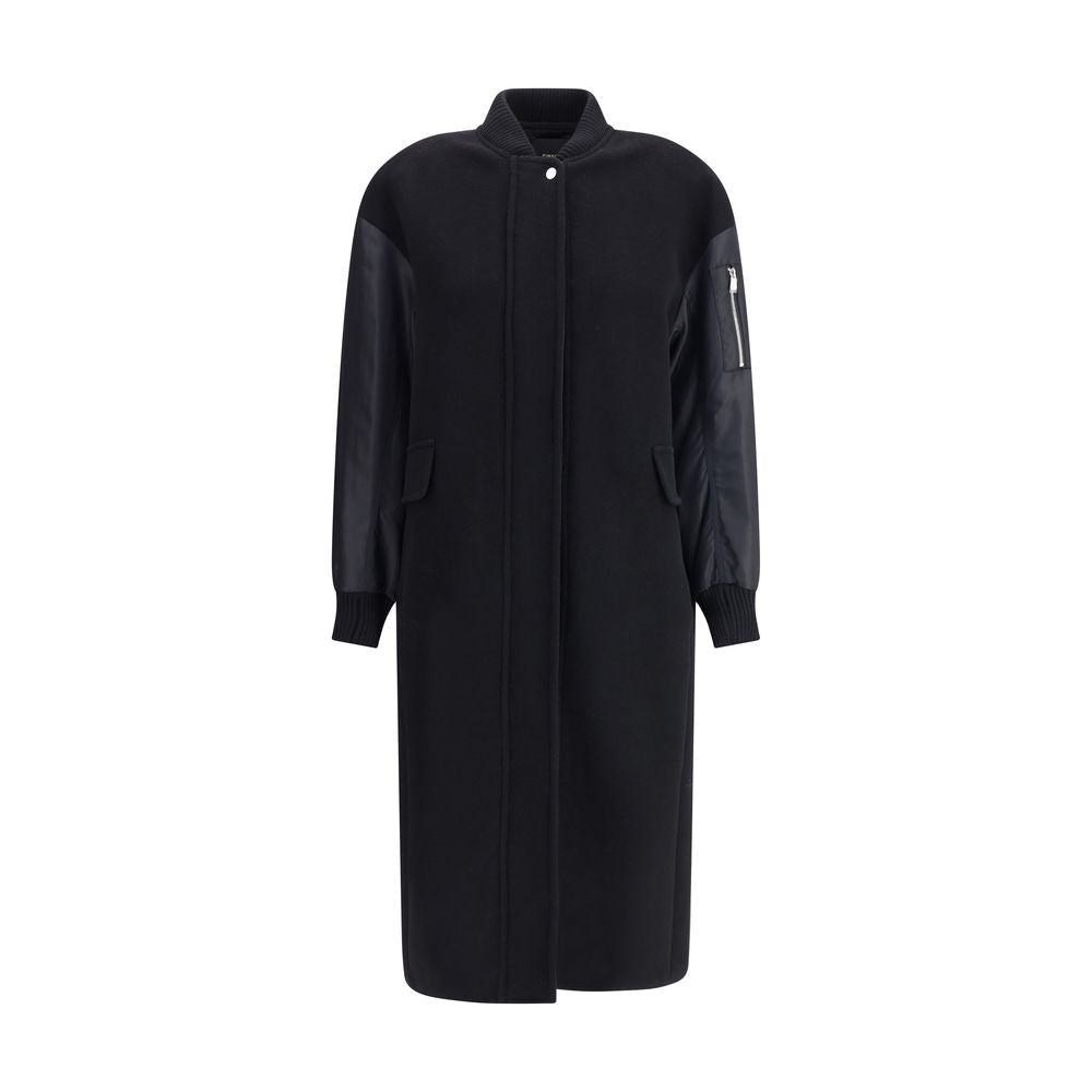 PINKO Long Coat in wool-blend cloth and technical satin PINKO