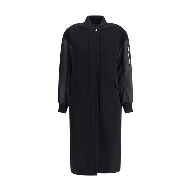 PINKO Long Coat in wool-blend cloth and technical satin PINKO