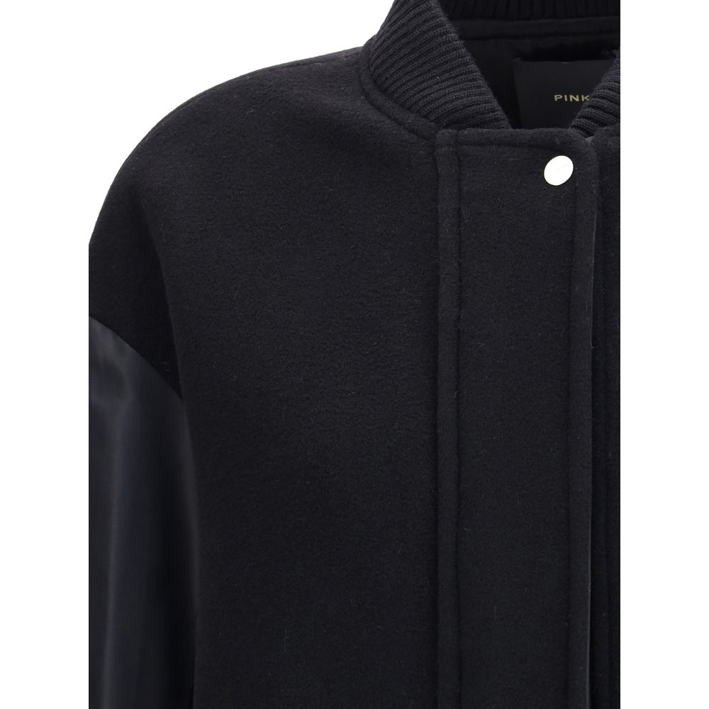 PINKO Long Coat in wool-blend cloth and technical satin PINKO