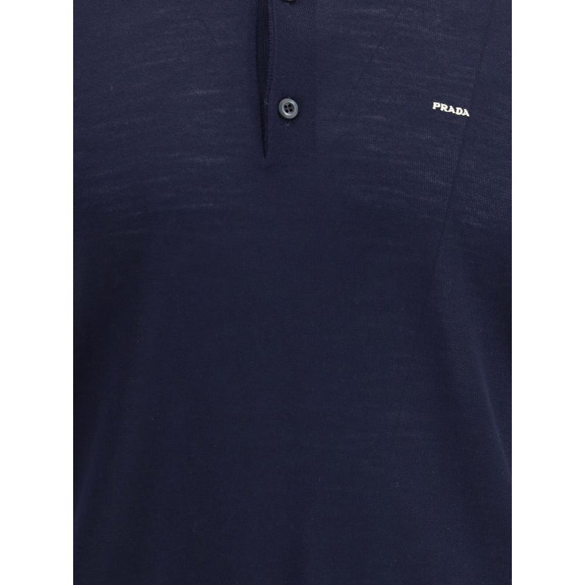 Prada Blue Fleece Wool Polo Shirt Prada