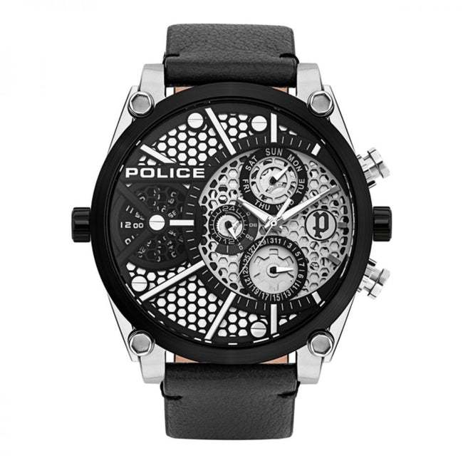Police Black Leather Watch Police
