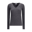 Brunello Cucinelli Long sleeve wool ribbed jersey T-shirt with shiny trim Brunello Cucinelli