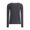 Brunello Cucinelli Long sleeve wool ribbed jersey T-shirt with shiny trim Brunello Cucinelli