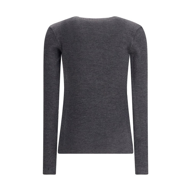 Brunello Cucinelli Long sleeve wool ribbed jersey T-shirt with shiny trim Brunello Cucinelli