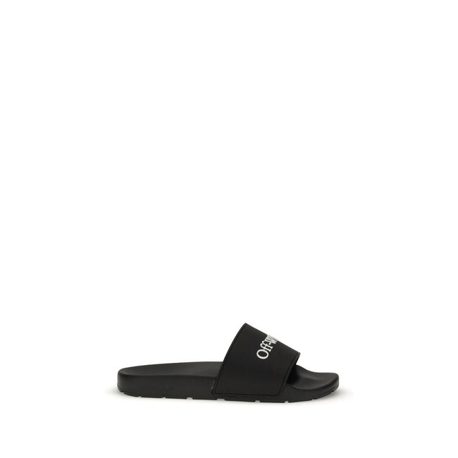 Off-White Black Slides with Bookish Logo Off-White