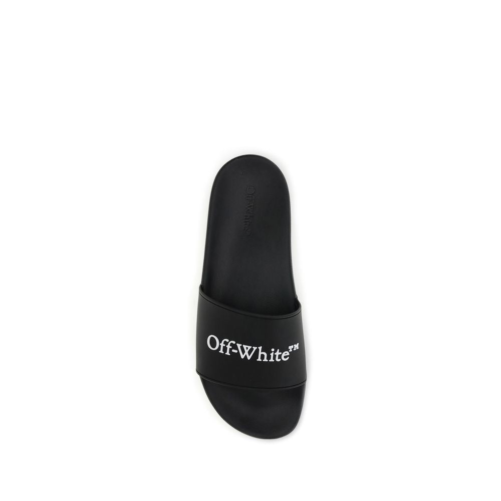 Off-White Black Slides with Bookish Logo Off-White