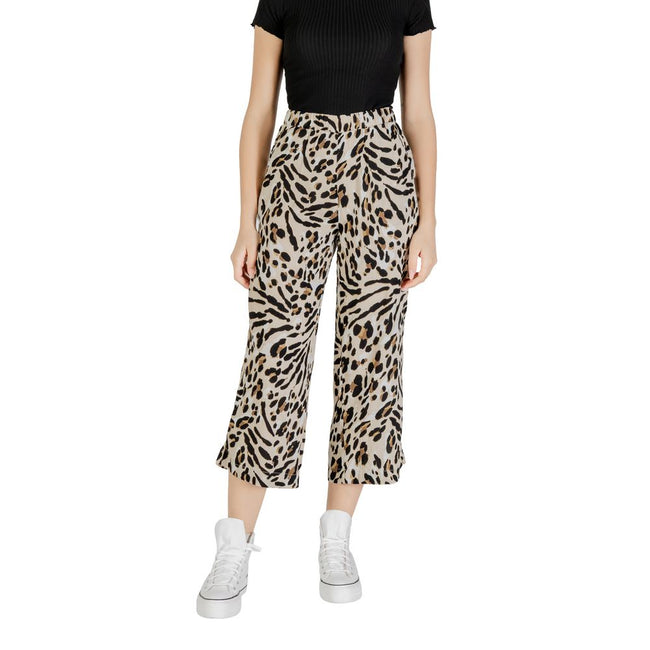 ICHI Beige Viscose Cropped Pant ICHI