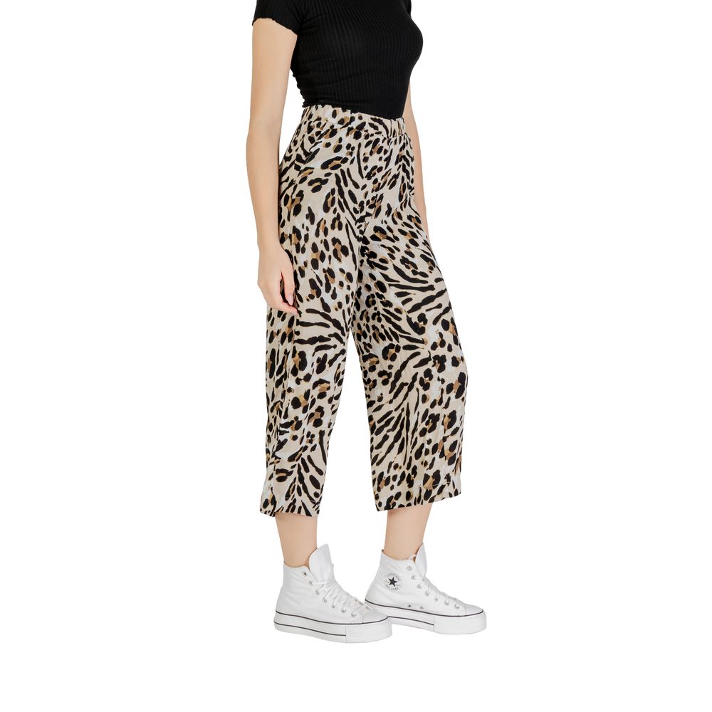 ICHI Beige Viscose Cropped Pant ICHI