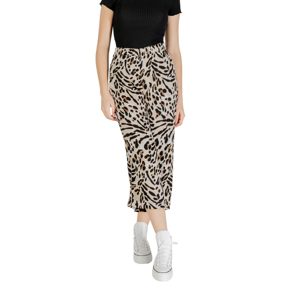 ICHI Beige Viscose Cropped Pant ICHI