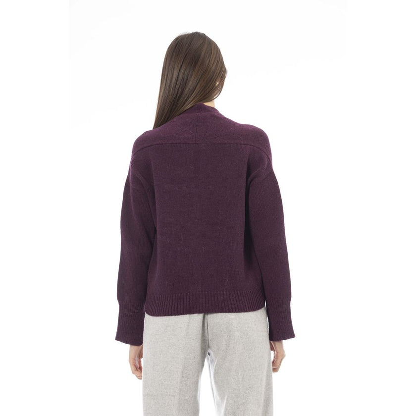 Alpha Studio Burgundy Merino Wool Women Cardigan Alpha Studio
