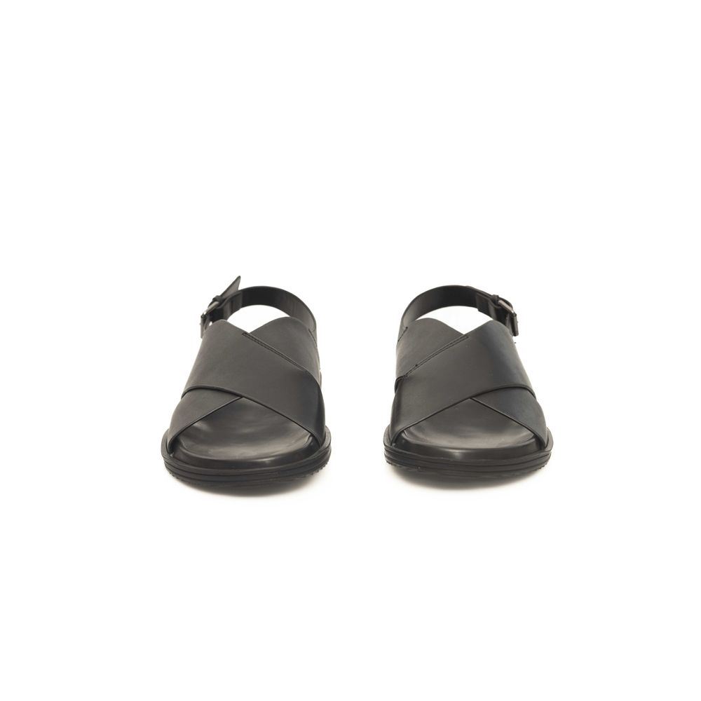 Cerruti 1881 Black Leather Men Sandal Cerruti 1881