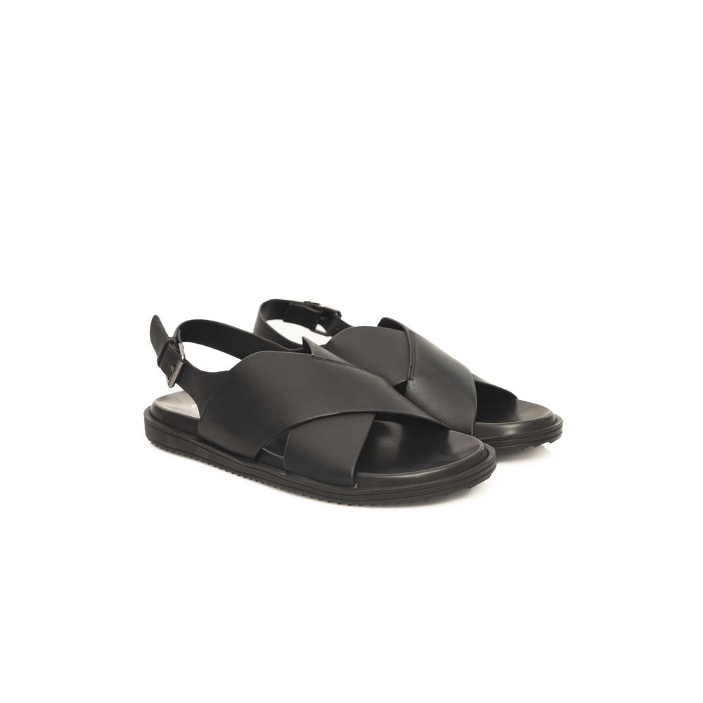 Cerruti 1881 Black Leather Men Sandal Cerruti 1881