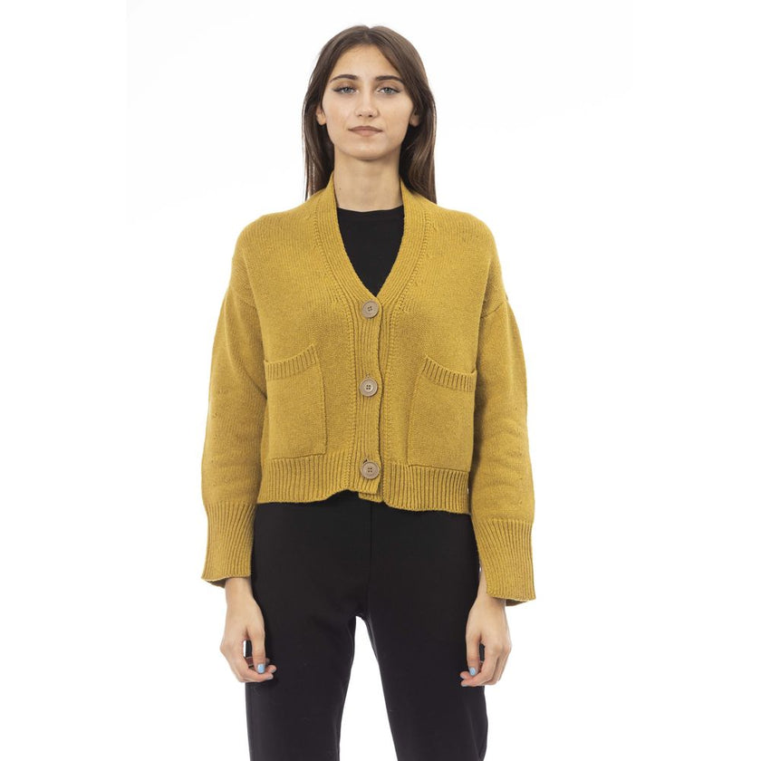 Alpha Studio Yellow Merino Wool Women Cardigan Alpha Studio