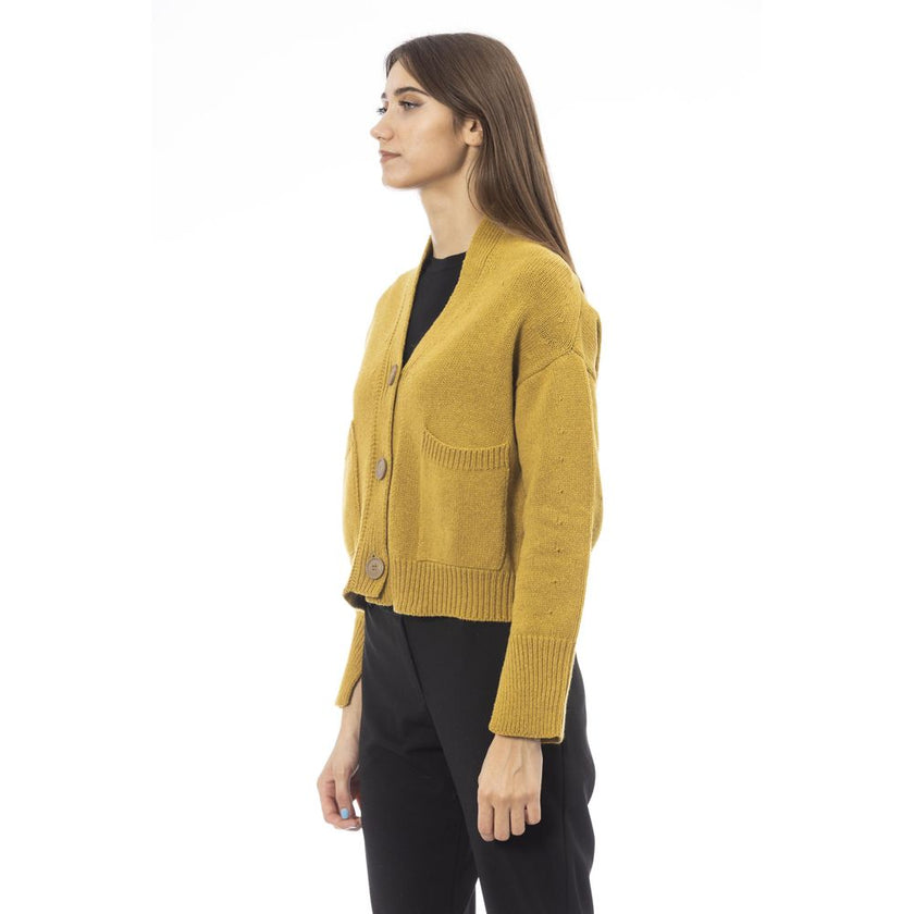 Alpha Studio Yellow Merino Wool Women Cardigan Alpha Studio