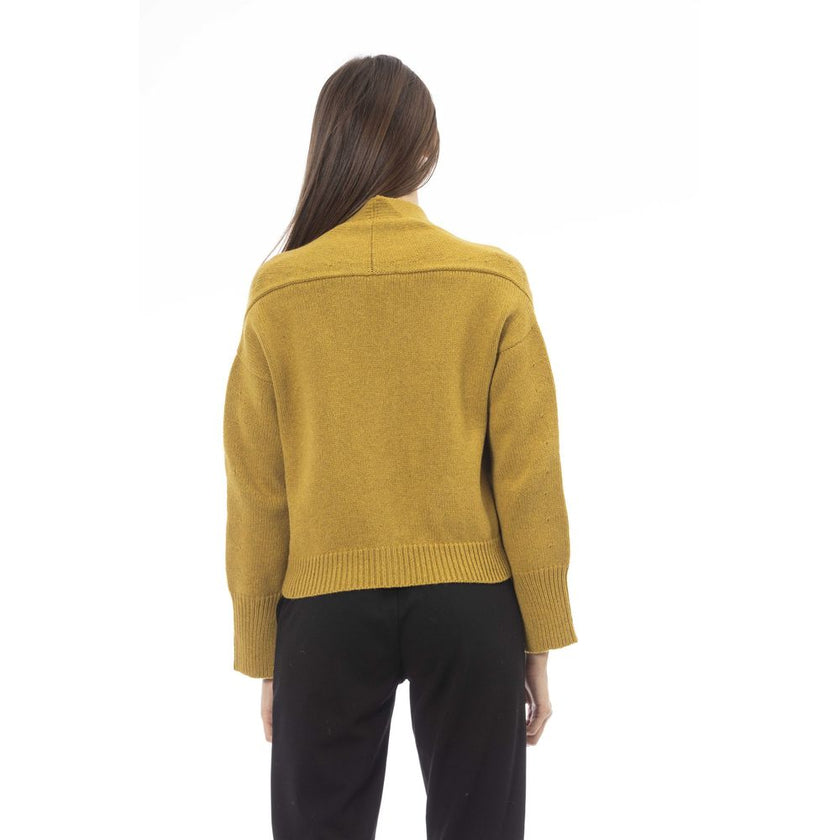 Alpha Studio Yellow Merino Wool Women Cardigan Alpha Studio