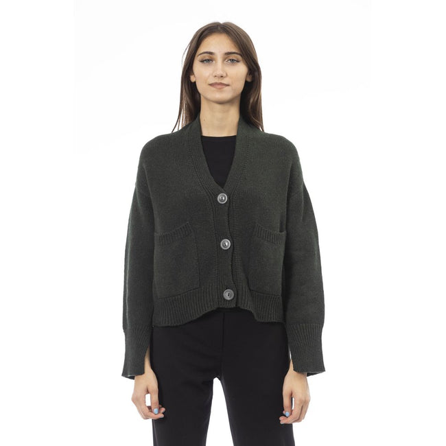 Alpha Studio Gray Merino Wool Women Cardigan Alpha Studio