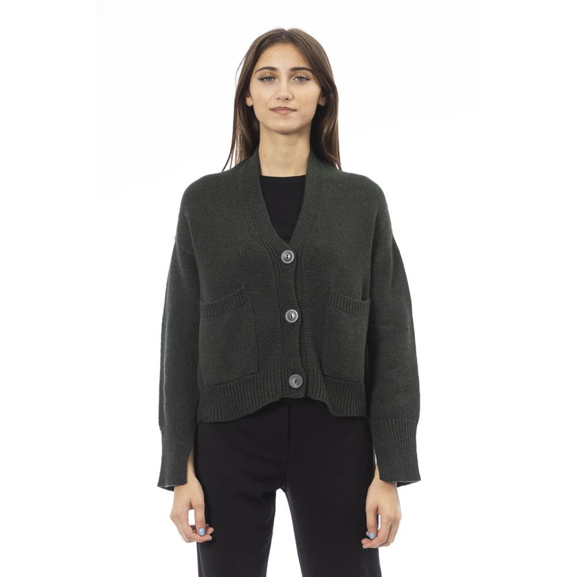 Alpha Studio Gray Merino Wool Women Cardigan Alpha Studio