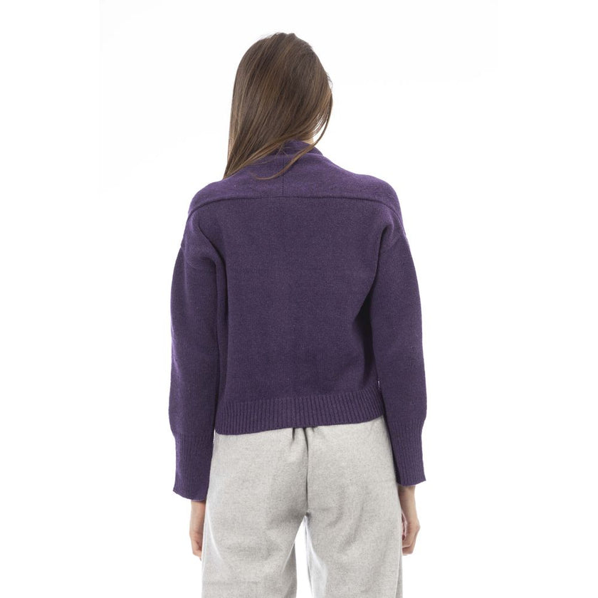 Alpha Studio Purple Merino Wool Women Cardigan Alpha Studio