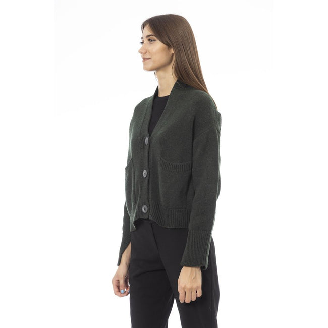 Alpha Studio Gray Merino Wool Women Cardigan Alpha Studio
