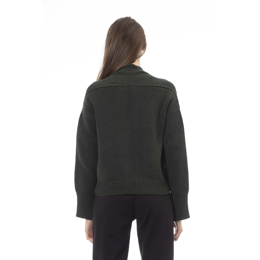 Alpha Studio Gray Merino Wool Women Cardigan Alpha Studio