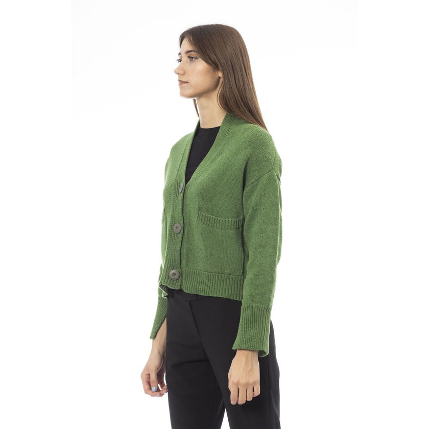 Alpha Studio Green Merino Wool Women Cardigan Alpha Studio