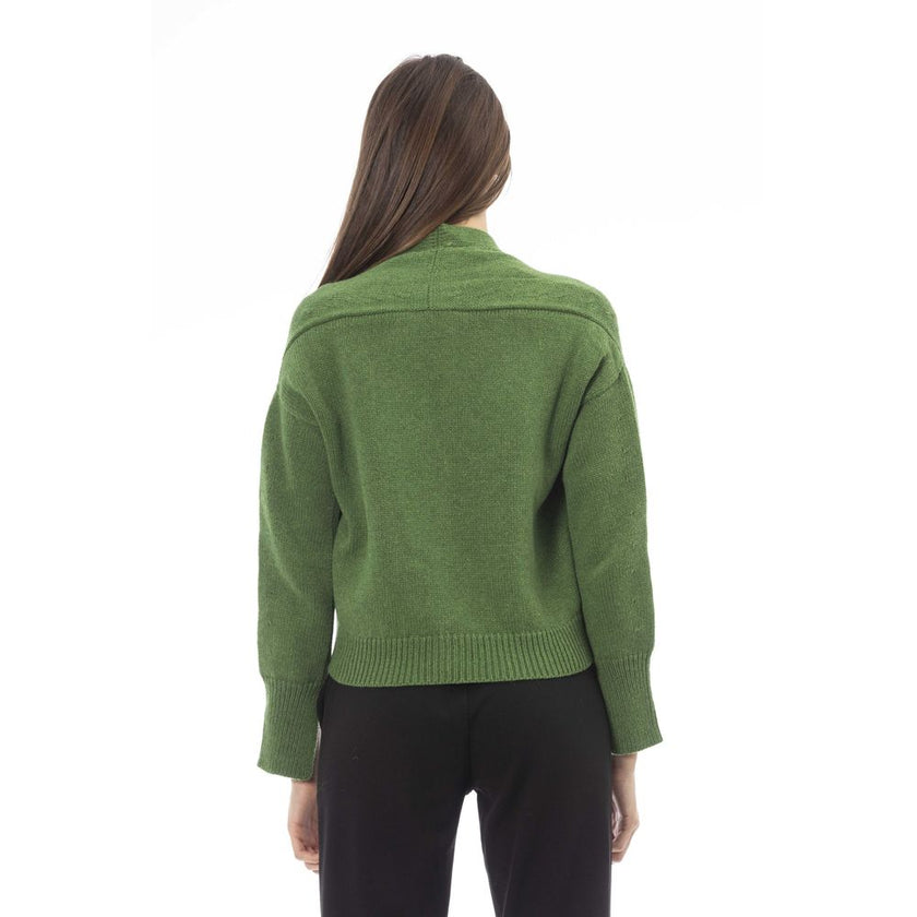 Alpha Studio Green Merino Wool Women Cardigan Alpha Studio