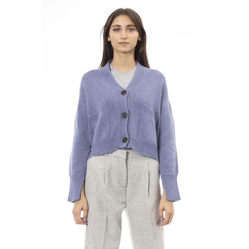 Alpha Studio Light Blue Merino Wool Women Cardigan Alpha Studio
