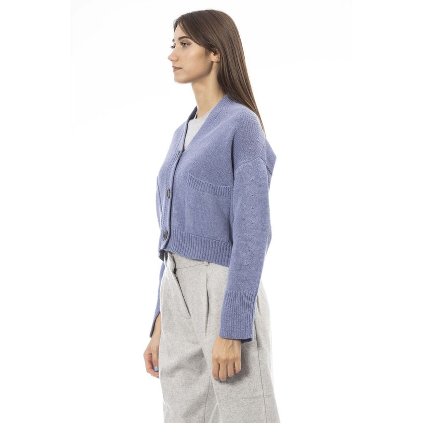 Alpha Studio Light Blue Merino Wool Women Cardigan Alpha Studio