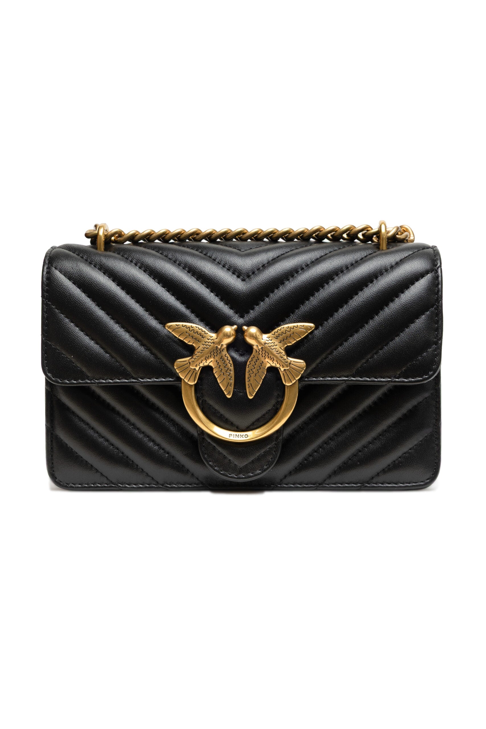 PINKO Black Leather Love One Mini Shoulder Bag PINKO