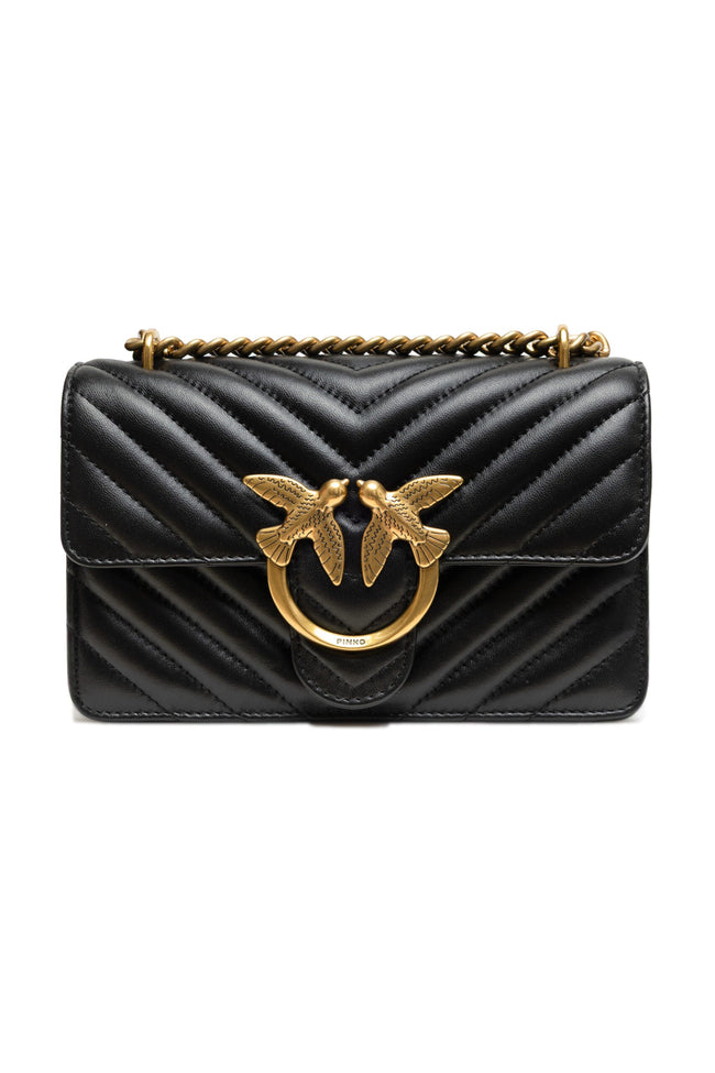 PINKO Black Leather Love One Mini Shoulder Bag PINKO