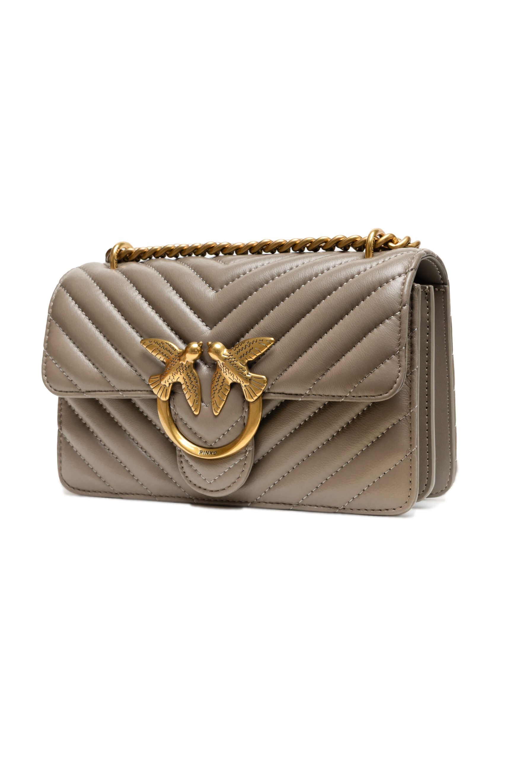 PINKO Grey Leather Love One Mini Shoulder Bag PINKO