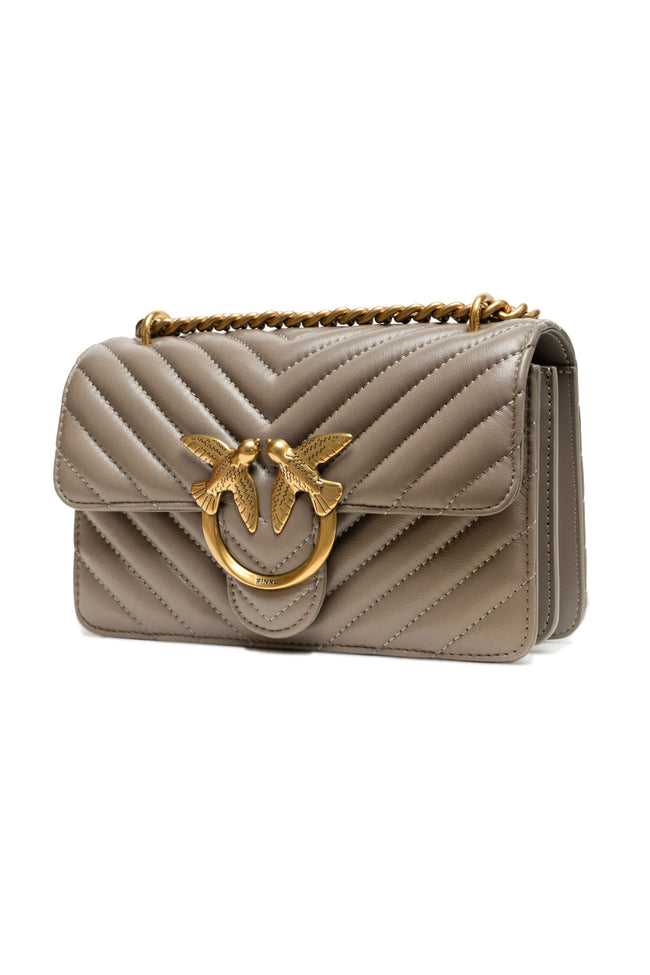 PINKO Grey Leather Love One Mini Shoulder Bag PINKO