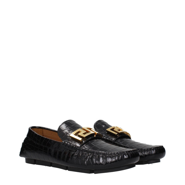 Versace Black Leather Slip-On Loafers Versace
