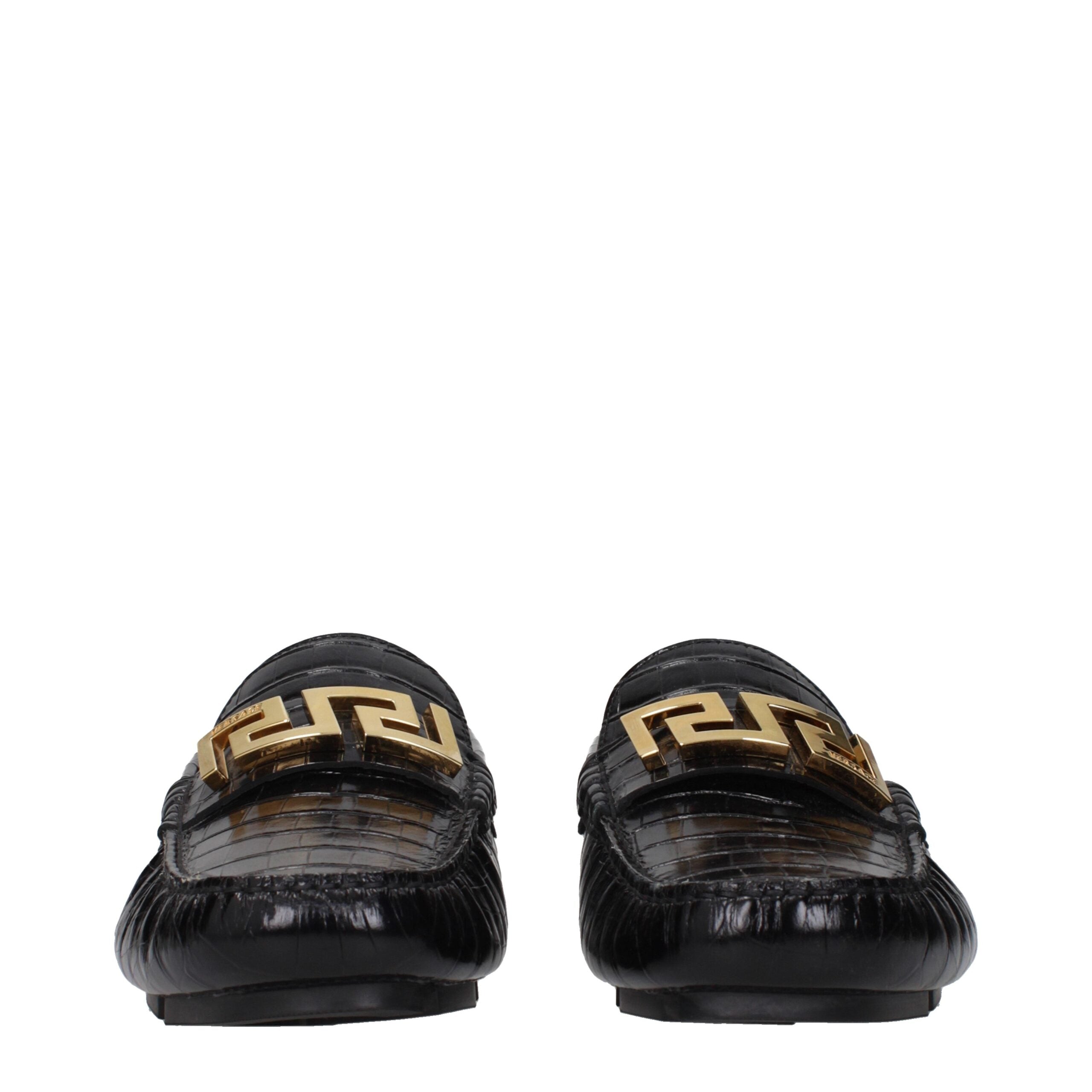 Versace Black Leather Slip-On Loafers Versace