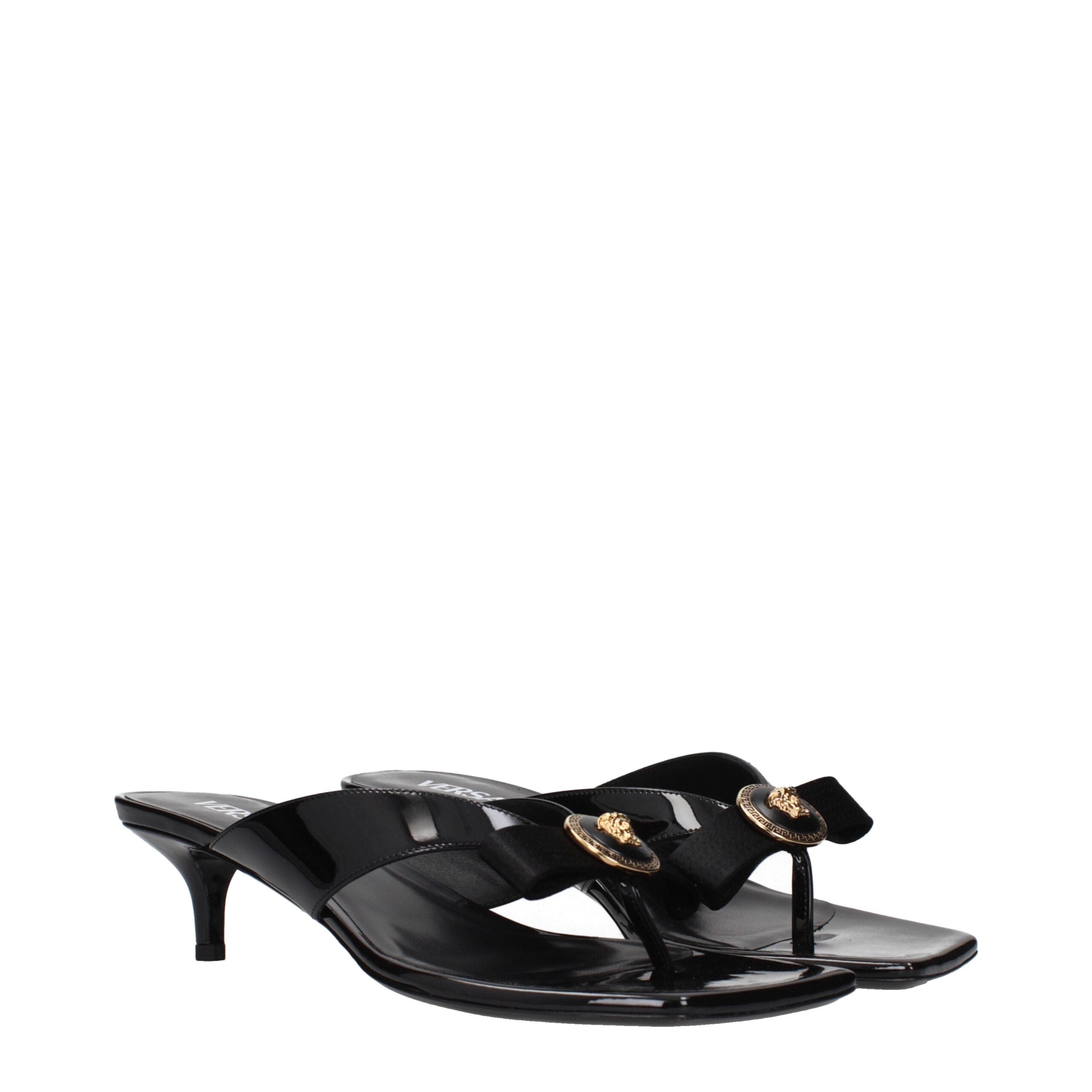 Versace Black Leather Stiletto Heels Sandals Versace