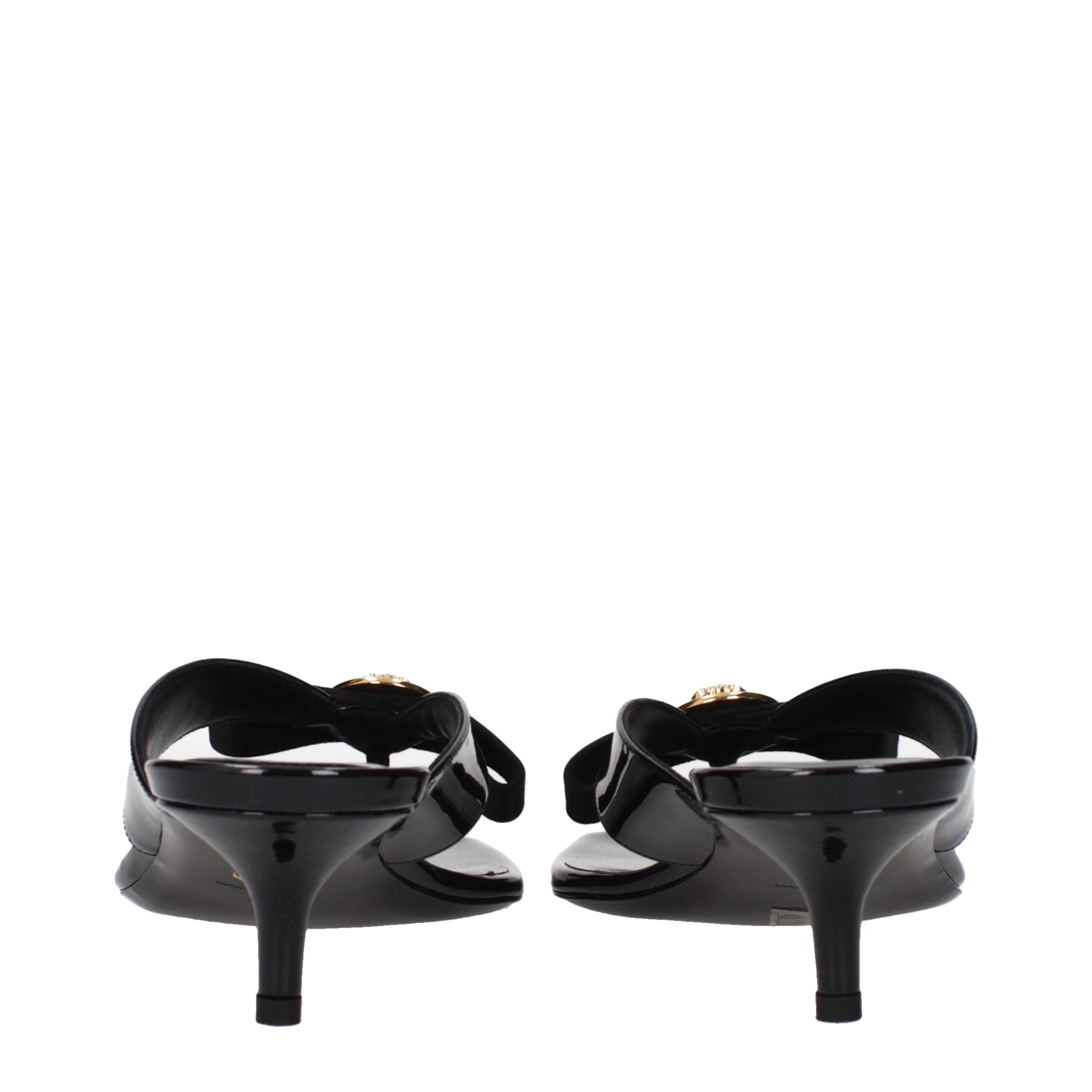 Versace Black Leather Stiletto Heels Sandals Versace