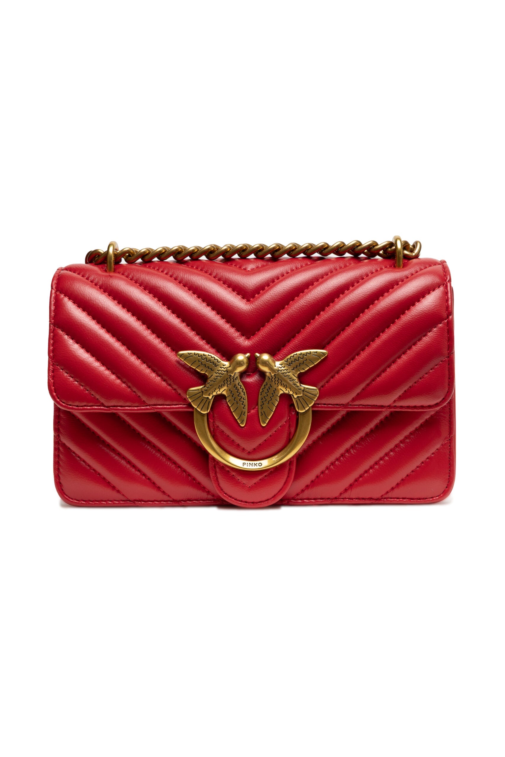 PINKO Red Leather Love One Mini Shoulder Bag PINKO
