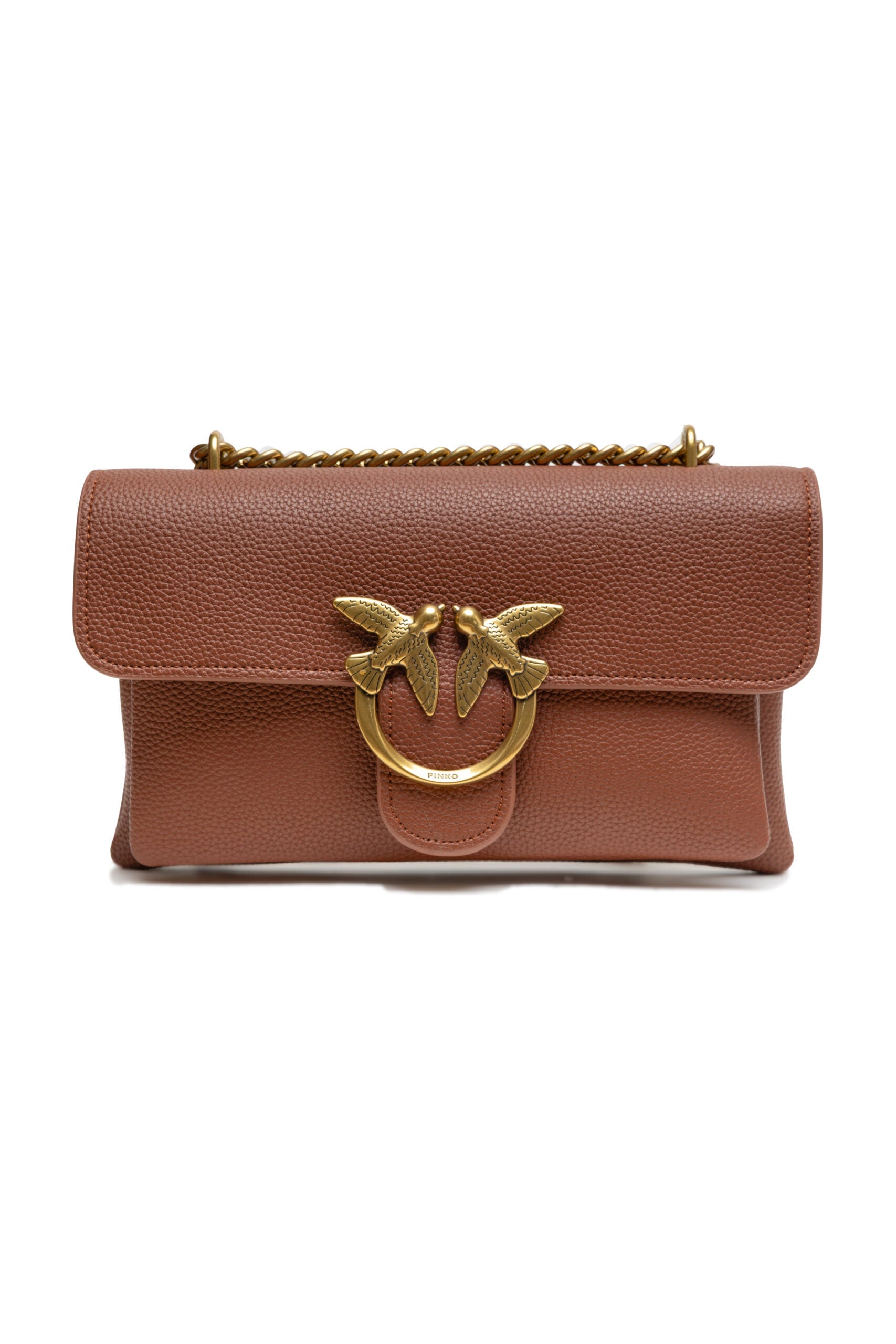 PINKO Brown Leather Love Boucle Riga Shoulder Bag PINKO