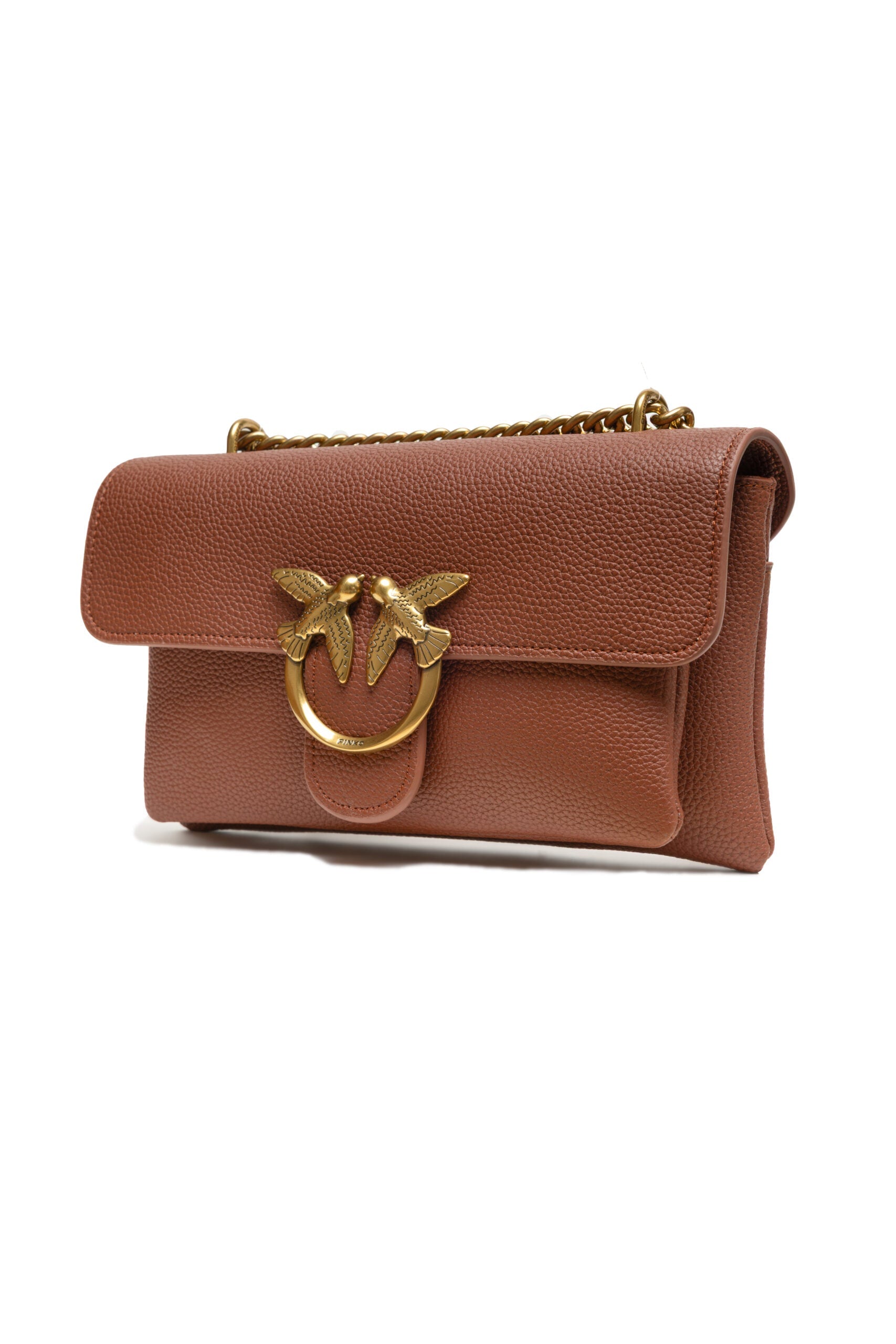 PINKO Brown Leather Love Boucle Riga Shoulder Bag PINKO