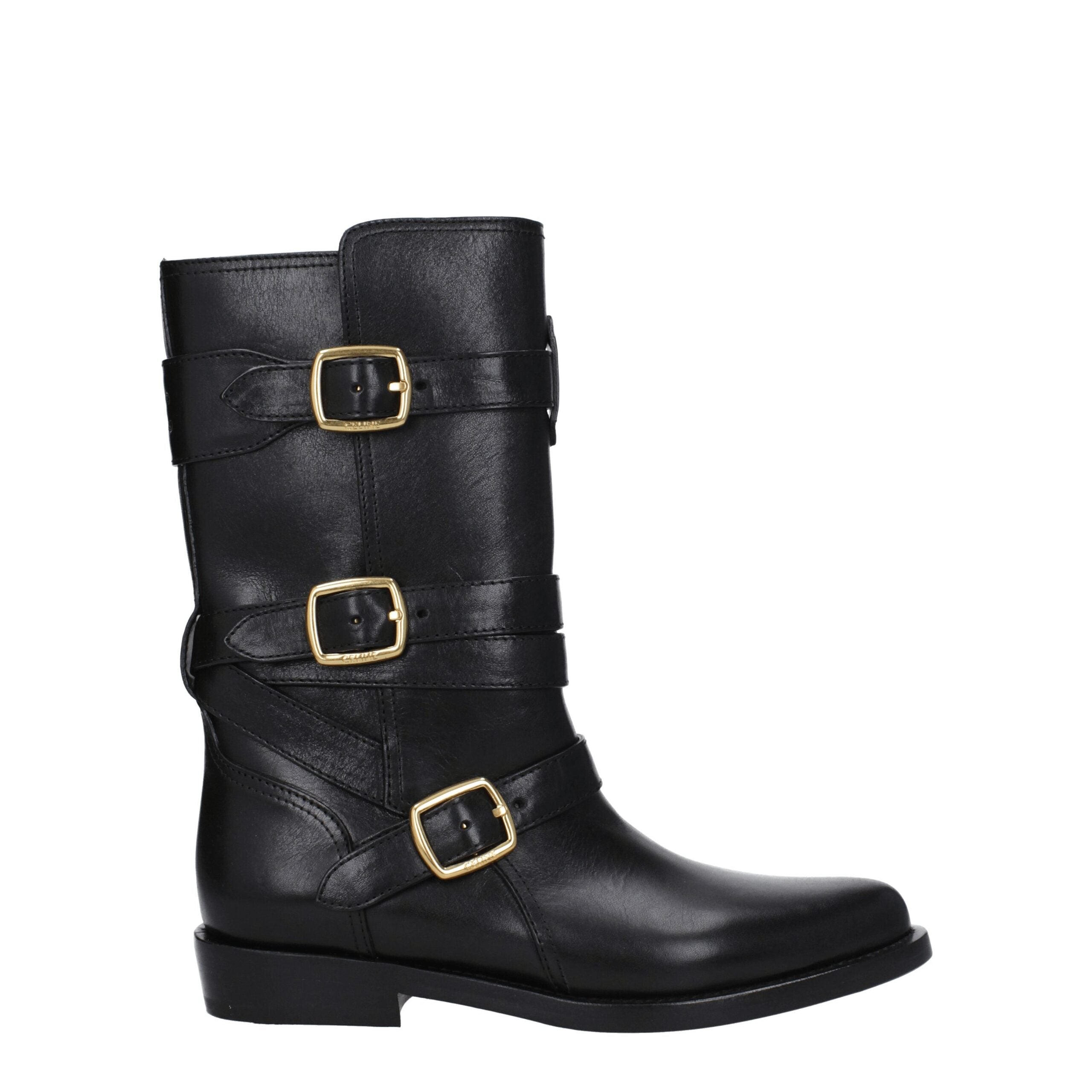 Celine Black Leather Flat Boots Celine