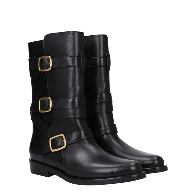 Celine Black Leather Flat Boots Celine