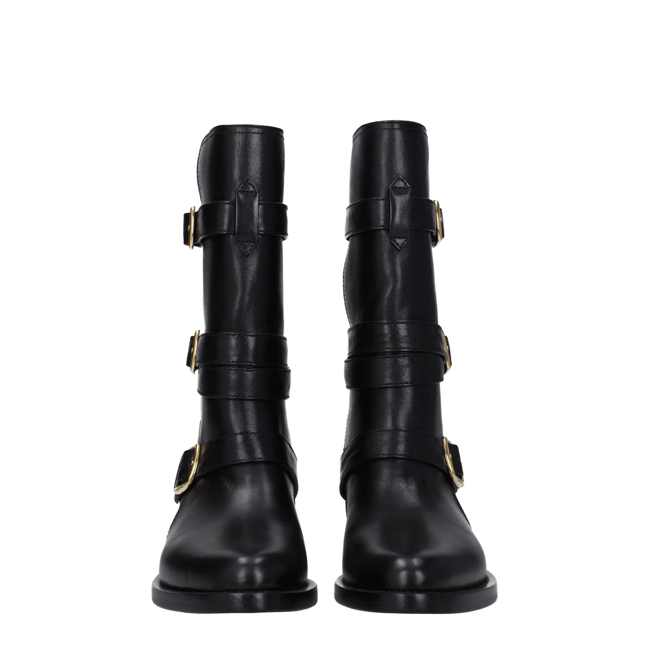 Celine Black Leather Flat Boots Celine