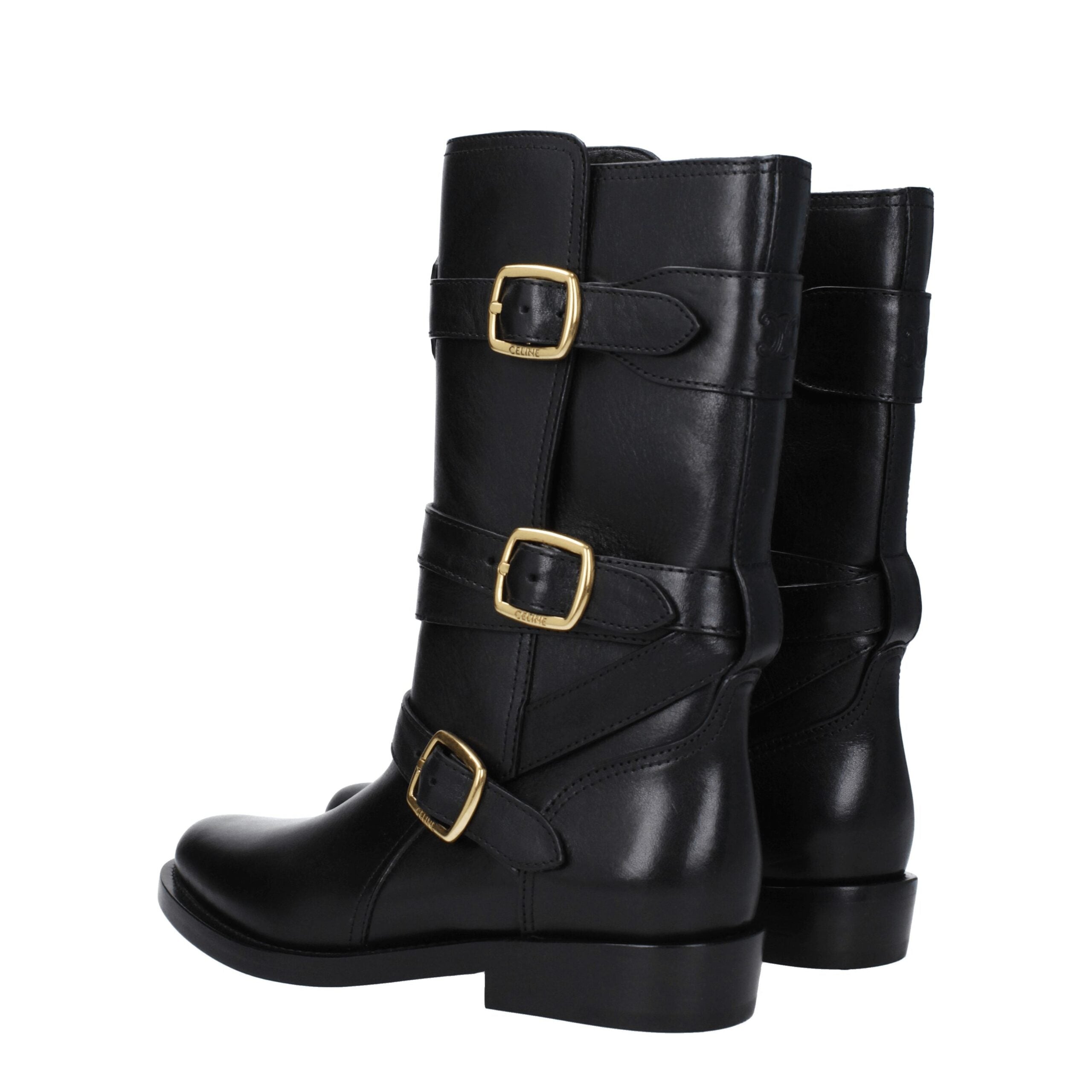 Celine Black Leather Flat Boots Celine
