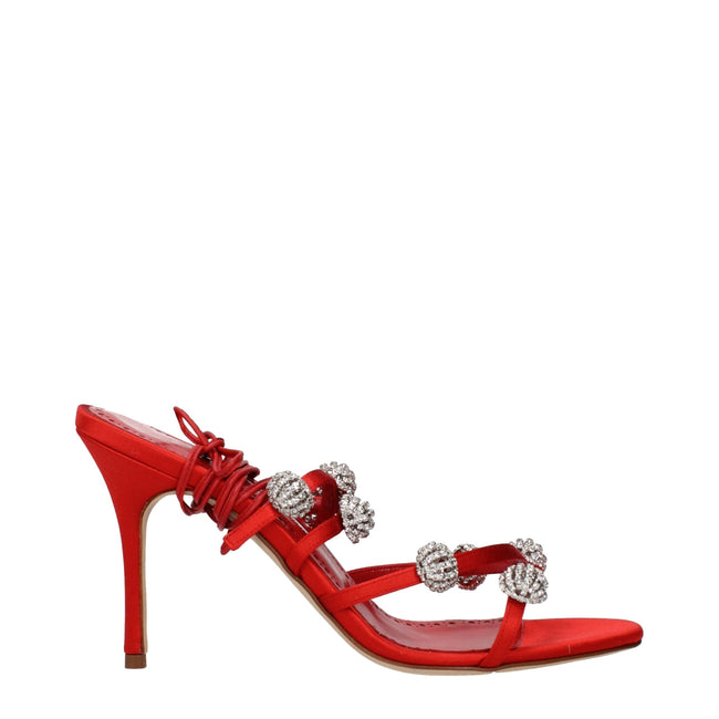 Manolo Blahnik Red Satin Stiletto Heels Sandals Manolo Blahnik