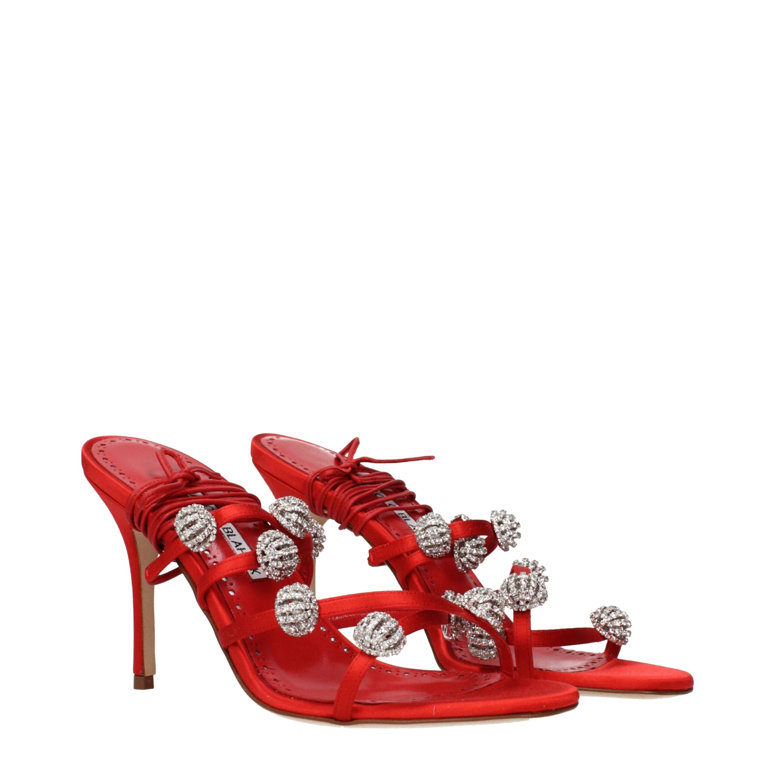 Manolo Blahnik Red Satin Stiletto Heels Sandals Manolo Blahnik
