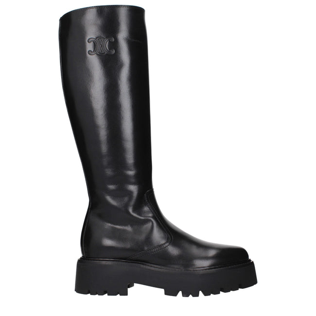 Celine Black Leather Ankle Boots Celine