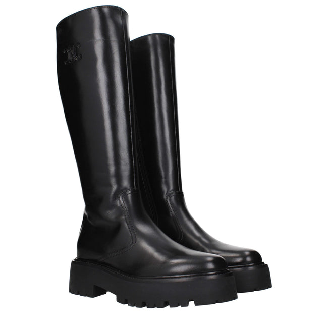 Celine Black Leather Ankle Boots Celine