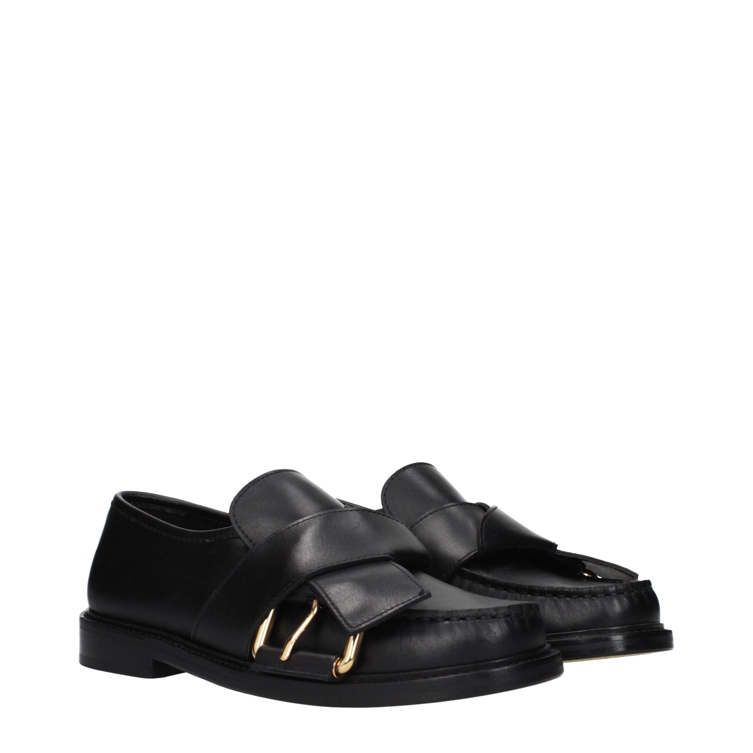 Moschino Black Leather Slip-On Loafers Moschino